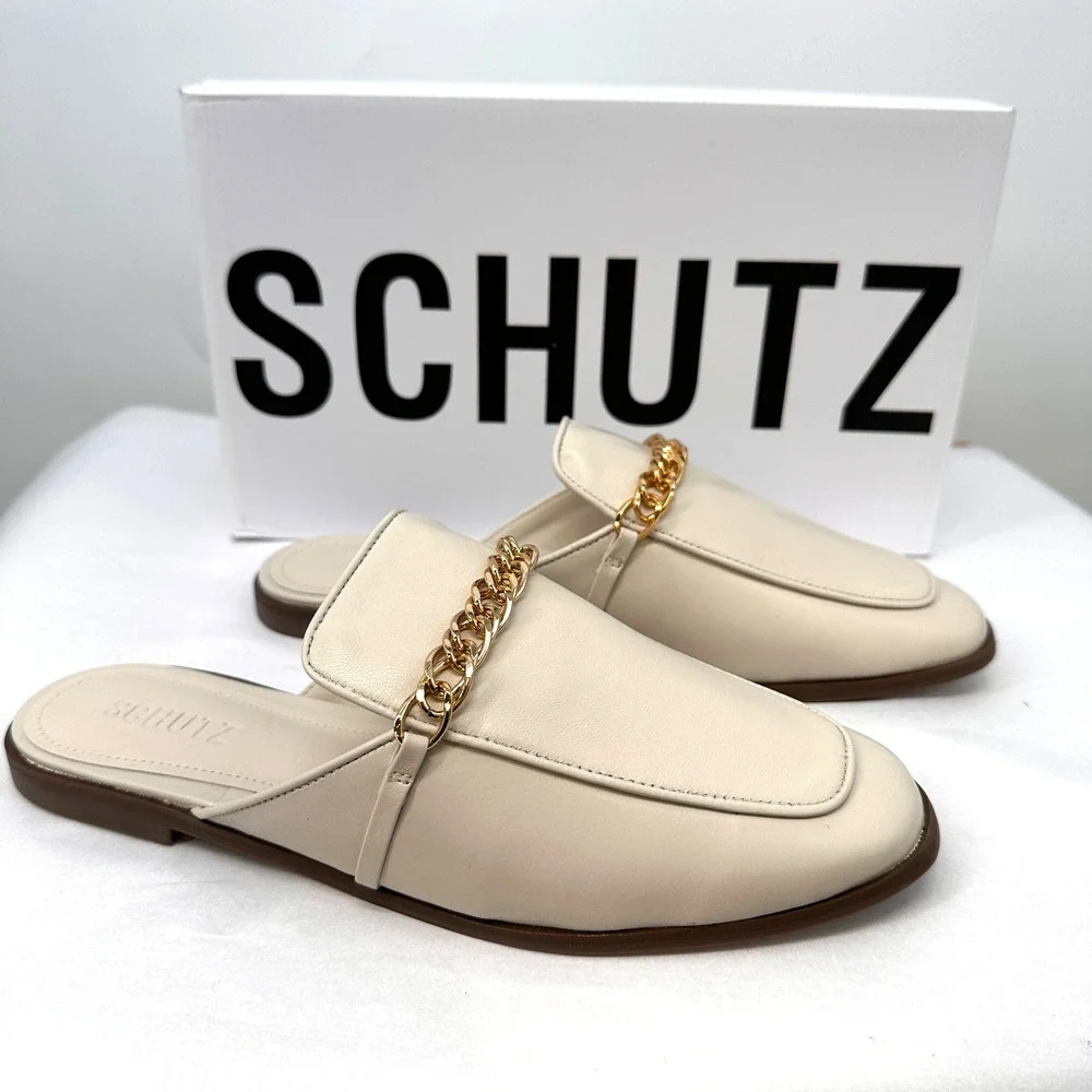 SCHUTZ New in Box Evereve Desmond Loafer in Ivory Pearl with Gold Chain // 10